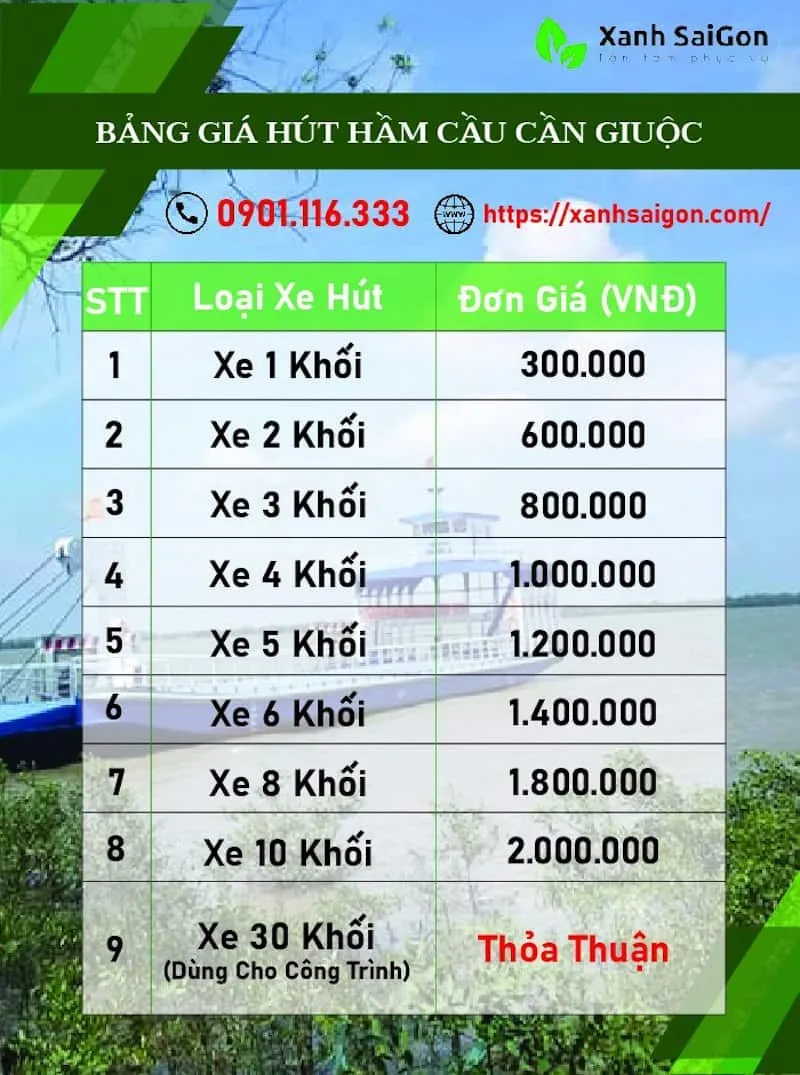 Bảng báo giá chi tiết dịch vụ hút hầm cầu Cần Giuộc tại Xanhsaigon