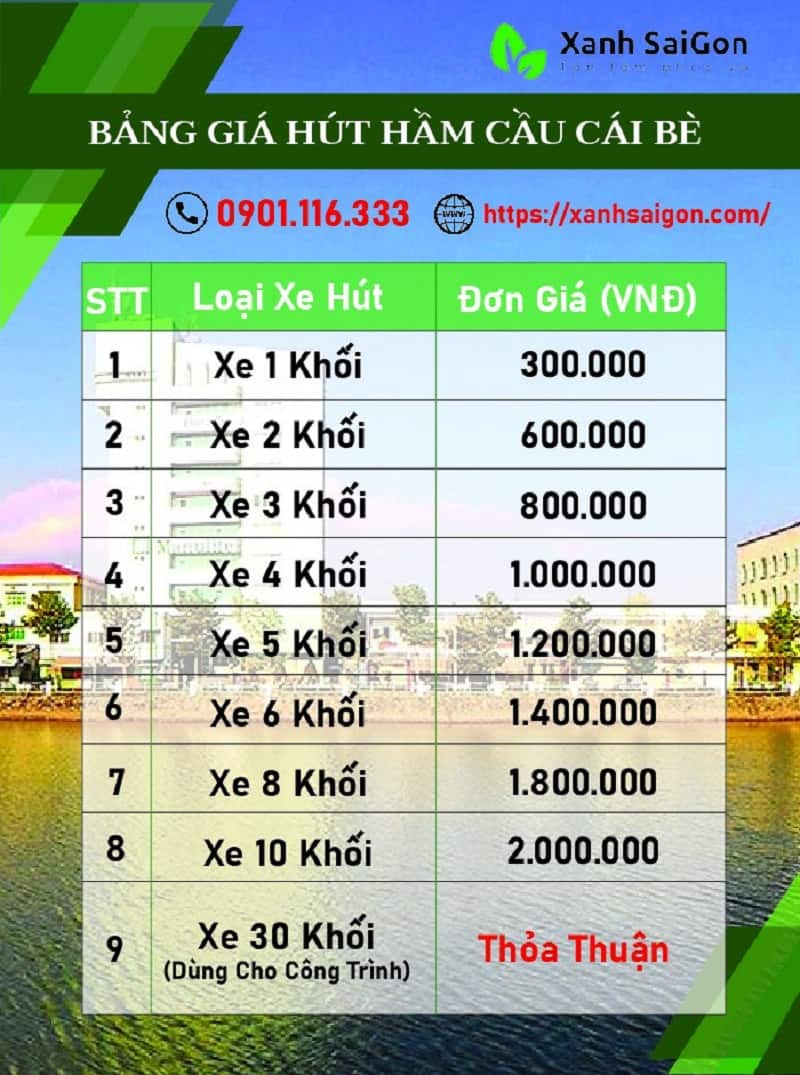 Bảng báo giá chi tiết dịch vụ hút hầm cầu tại Cái Bè của Xanhsaigon