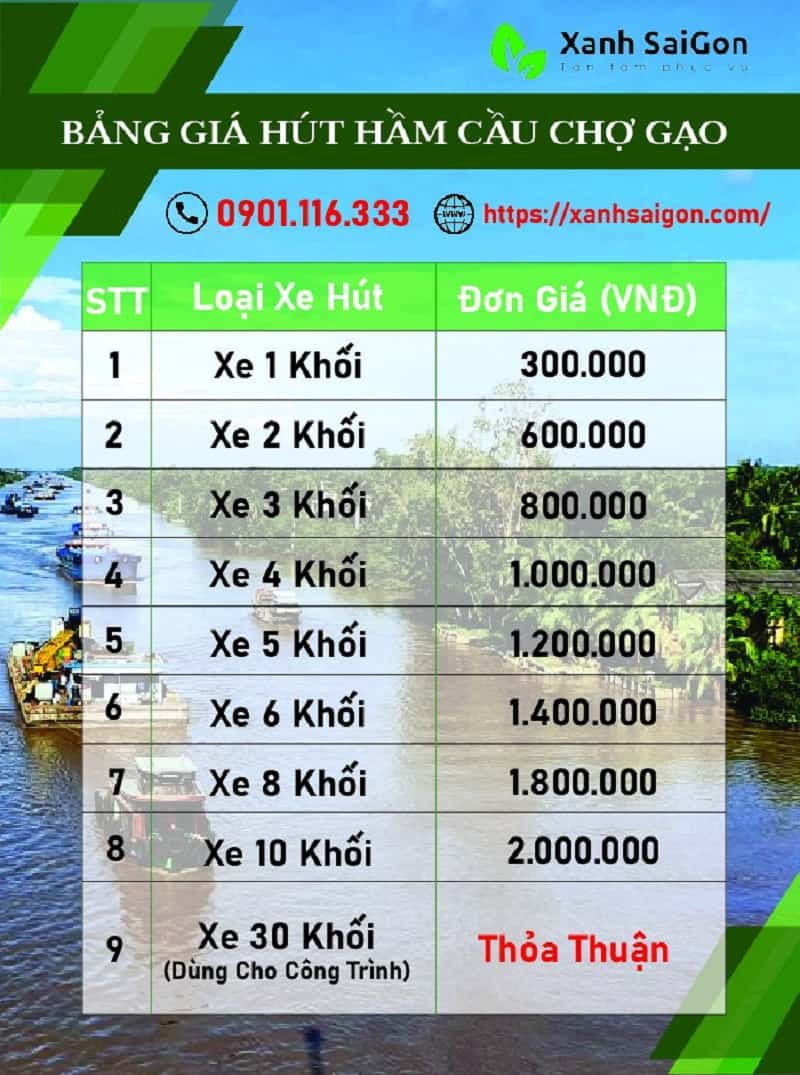 Chi tiết bản báo giá dịch vụ hút hầm cầu tại Chợ Gạo của công ty Xanhsaigon