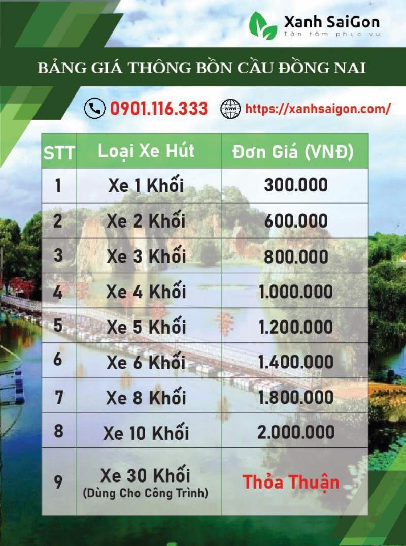 Báo giá dịch vụ thông bồn cầu Đồng Nai của Xanhsaigon