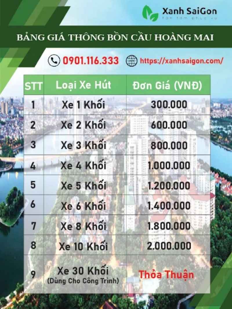 Báo giá dịch vụ thông tắc bồn cầu tại Hoàng Mai  của Xanhsaigon