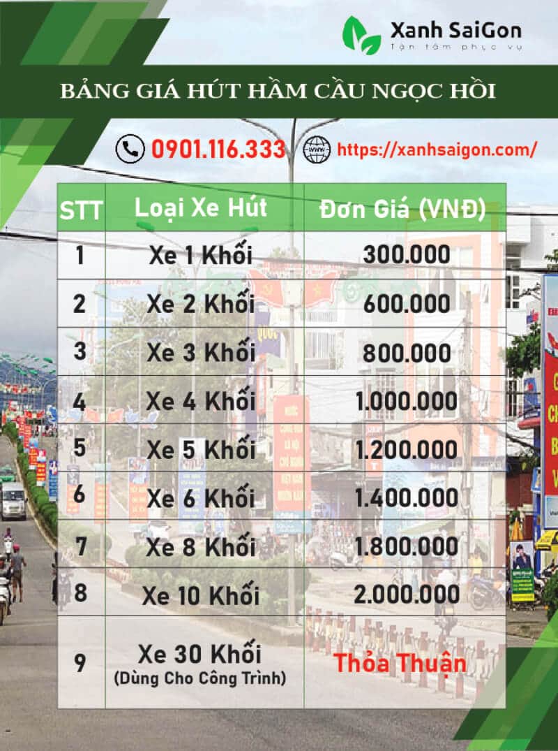 Báo giá dịch vụ hút hầm cầu Ngọc Hồi của Xanhsaigon