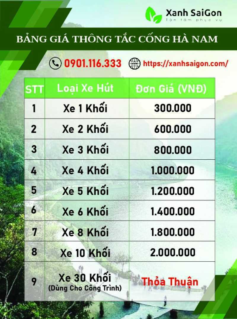 Báo giá thông tắc cống tại Hà Nam của Xanhsaigon