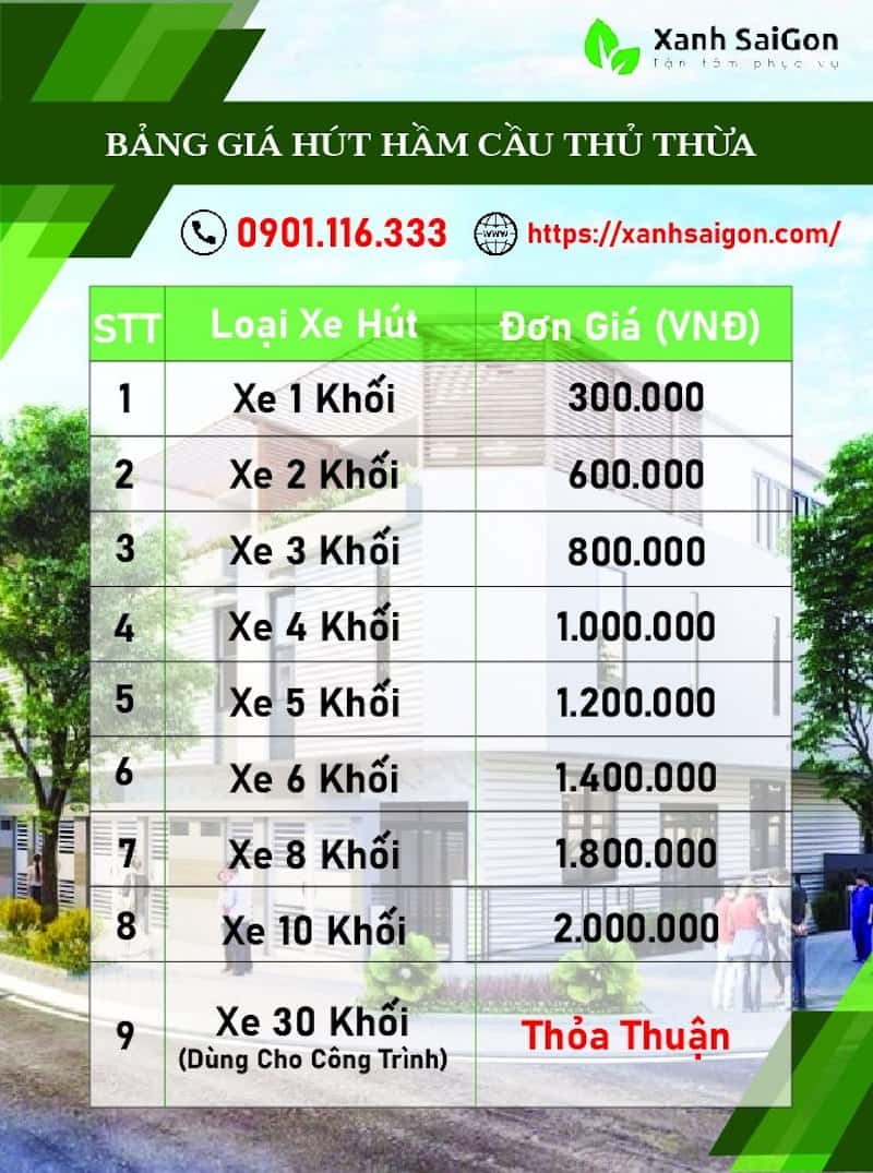 Bảng giá chi tiết dịch vụ hút hầm cầu Thủ Thừa của Xanhsaigon