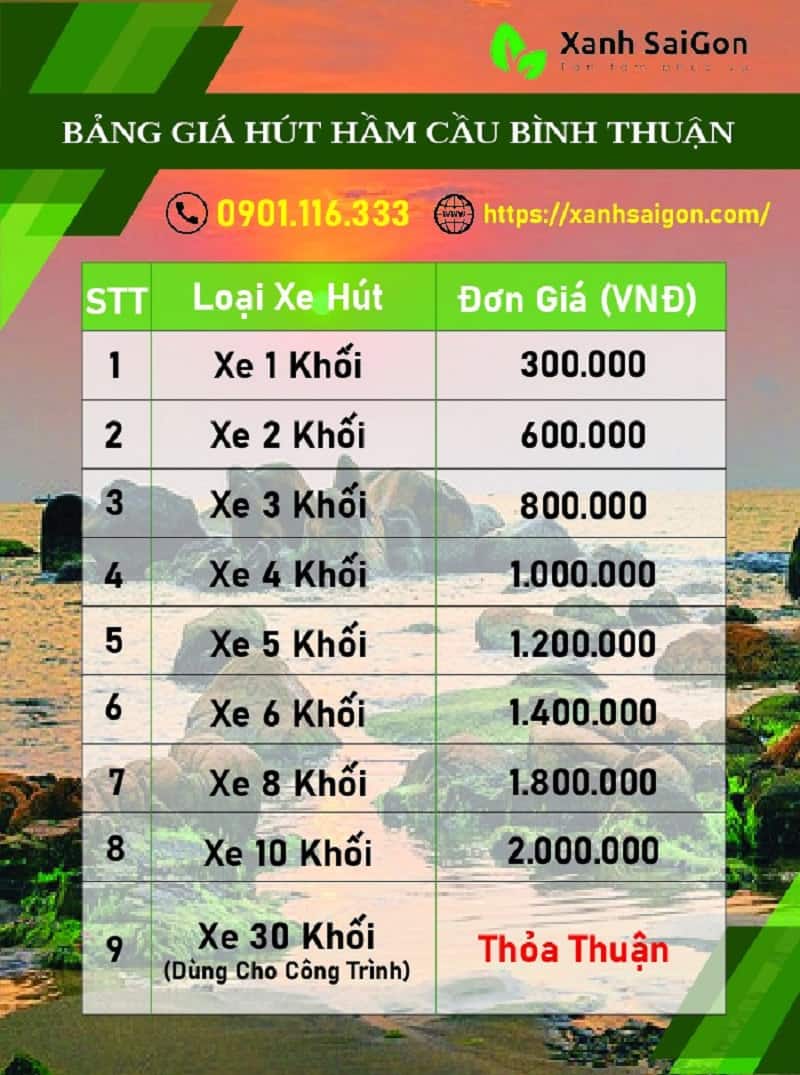 Giá hút hầm cầu Bình Thuận của Xanhsaigon