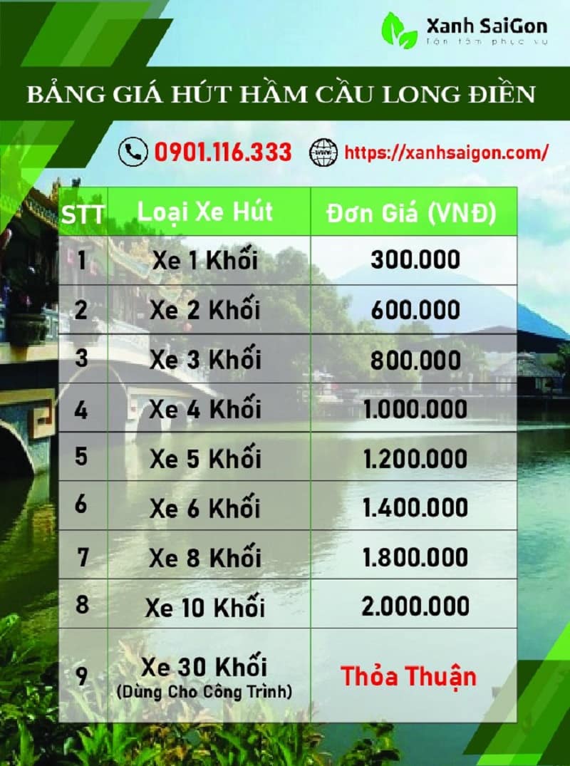 Bảng báo giá dịch vụ hút hầm cầu tại Long Điền của Xanhsaigon
