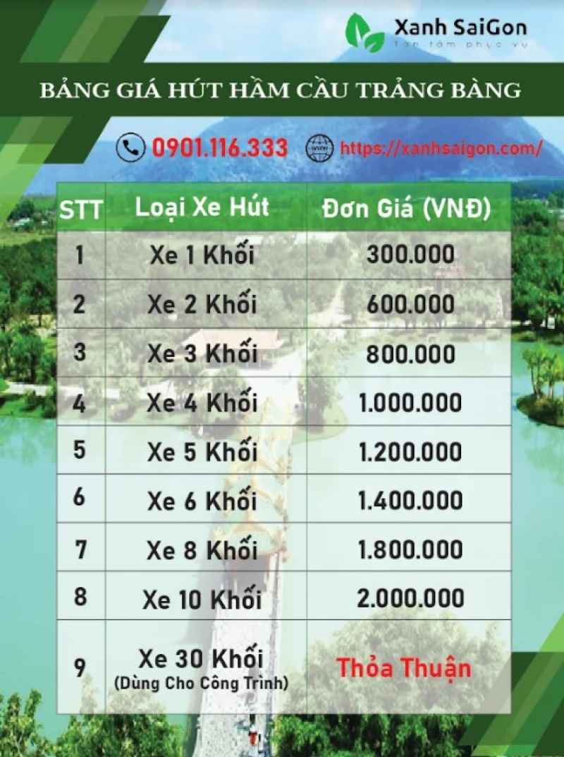 Giá hút hầm cầu tại Trảng Bàng của Xanhsaigon chi tiết
