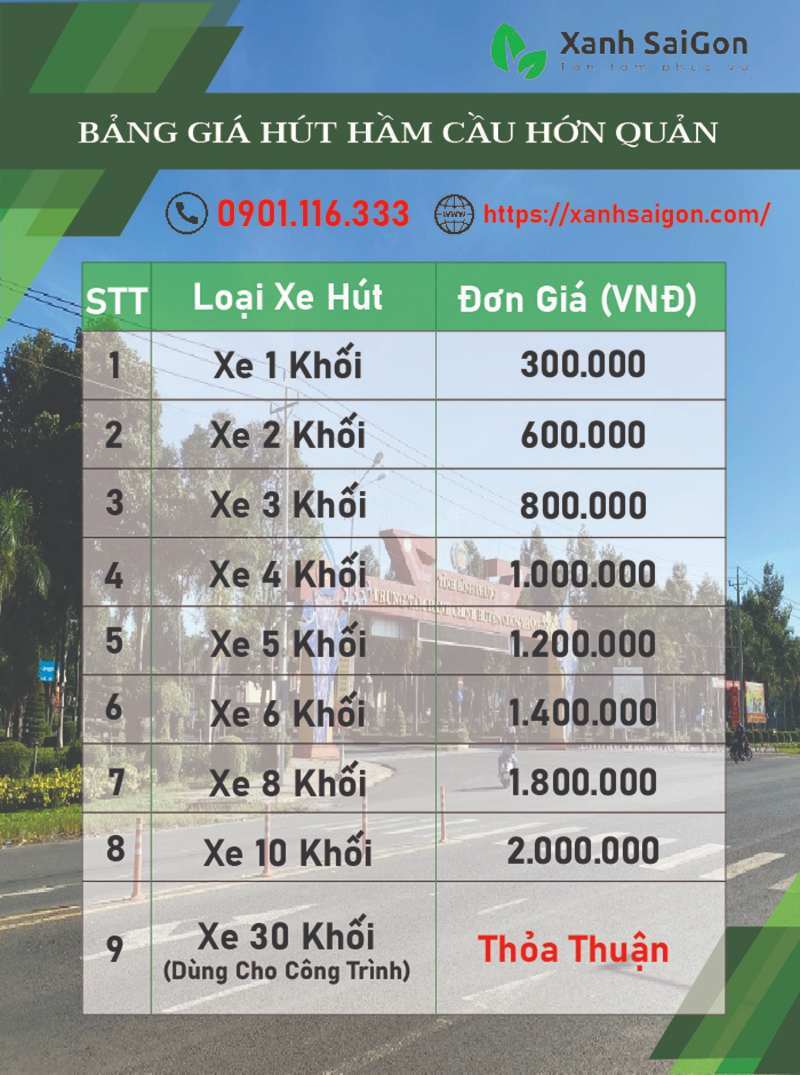 Báo giá dịch vụ hút hầm cầu Hớn Quản của Xanhsaigon