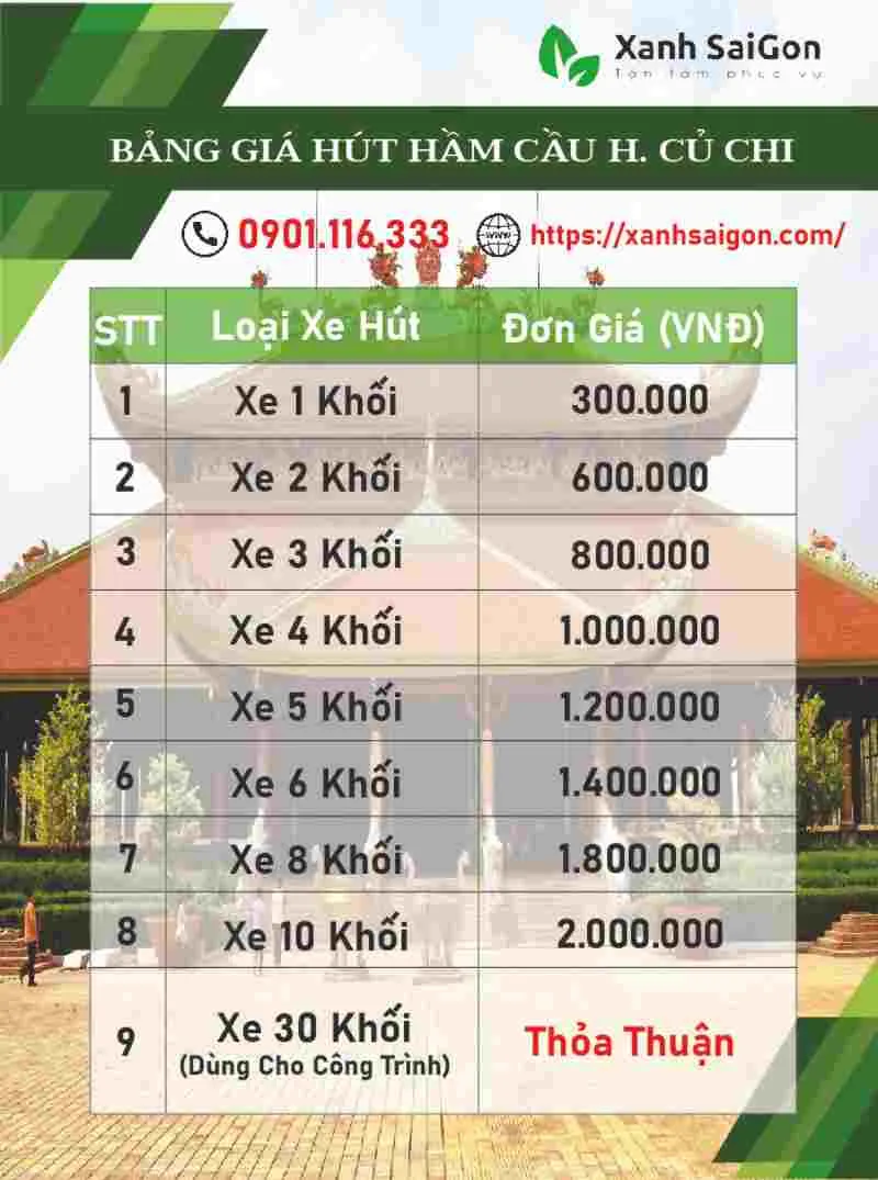 Đơn giá rút hầm cầu huyện Củ Chi chi tiết nhất của Xanhsaigon