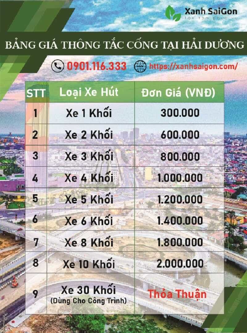 Bảng giá thông tắc cống tại Hải Dương của Xanh Sài Gòn 