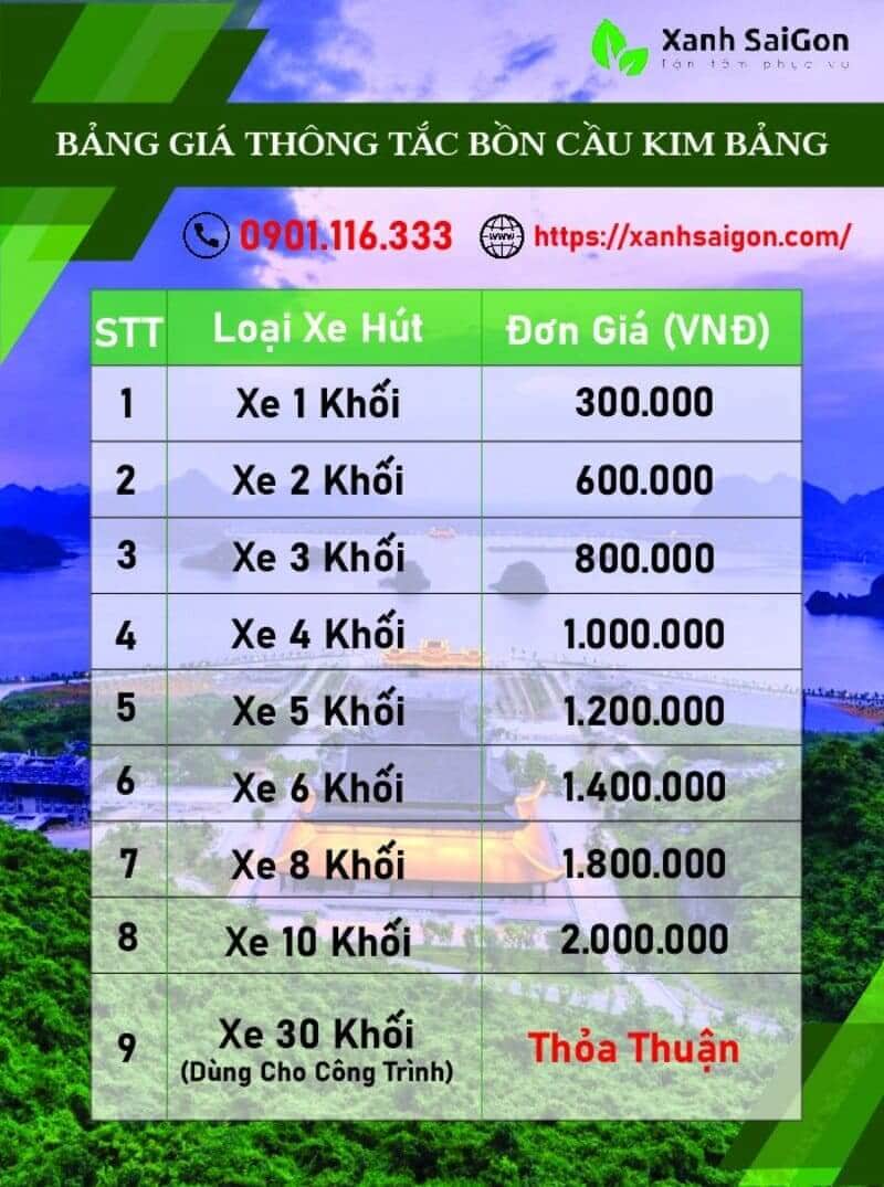 Báo giá dịch vụ thông tắc bồn cầu Kim Bảng của Xanhsaigon