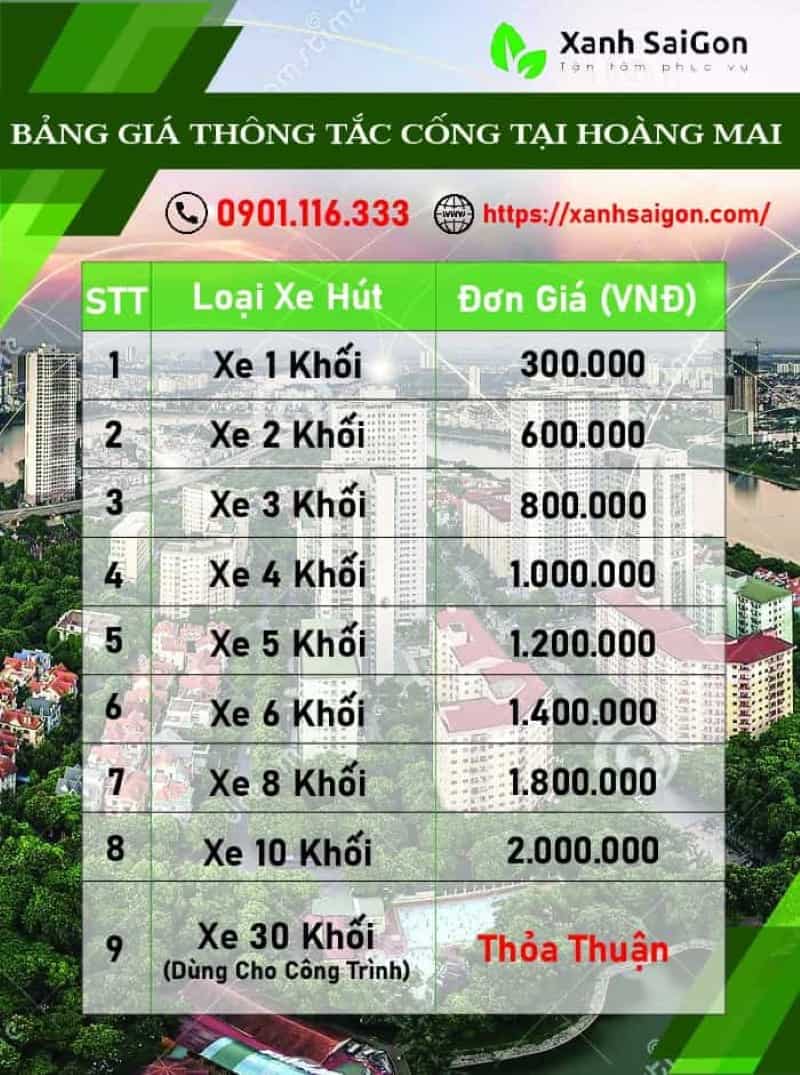 Báo giá thông tắc cống tại Hoàng Mai của Xanhsaigon