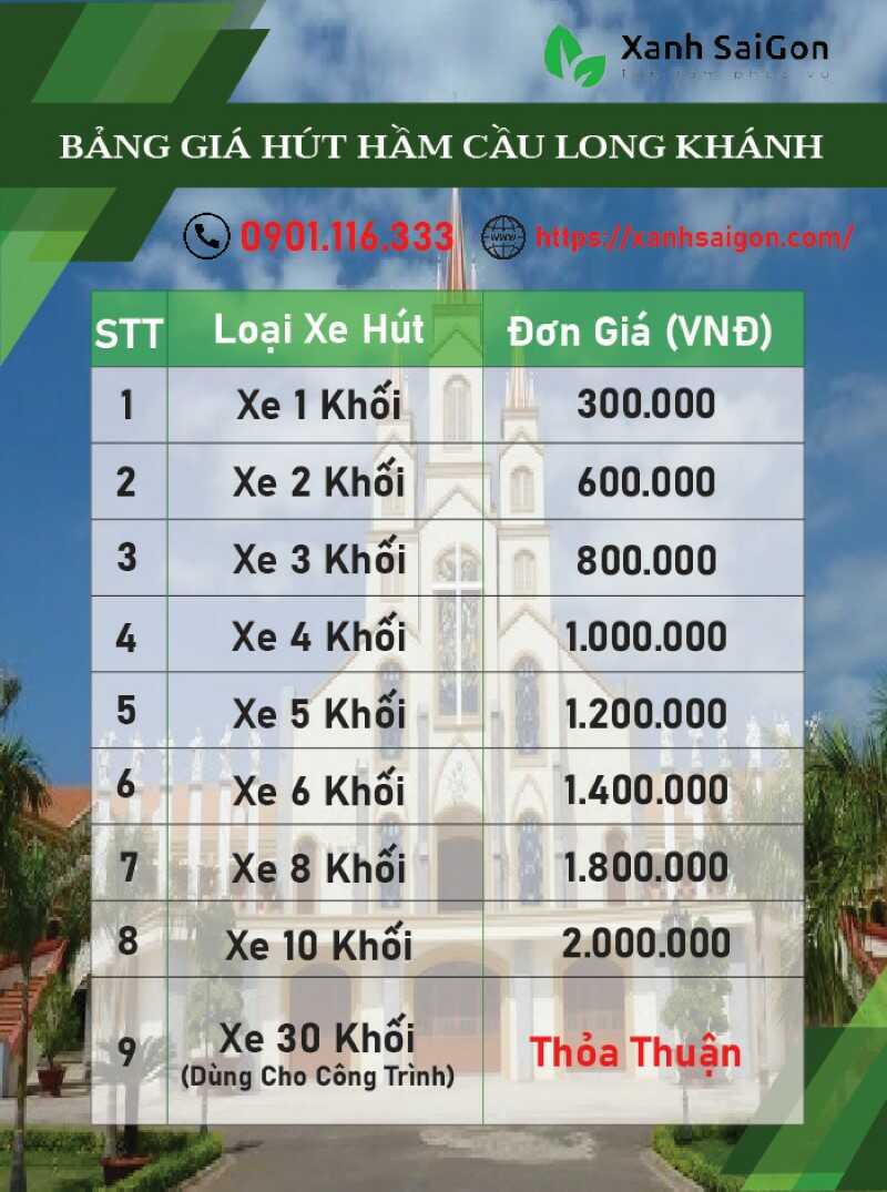 Chi tiết bảng báo giá dịch vụ hút hầm cầu Long Khánh tại Xanhsaigon