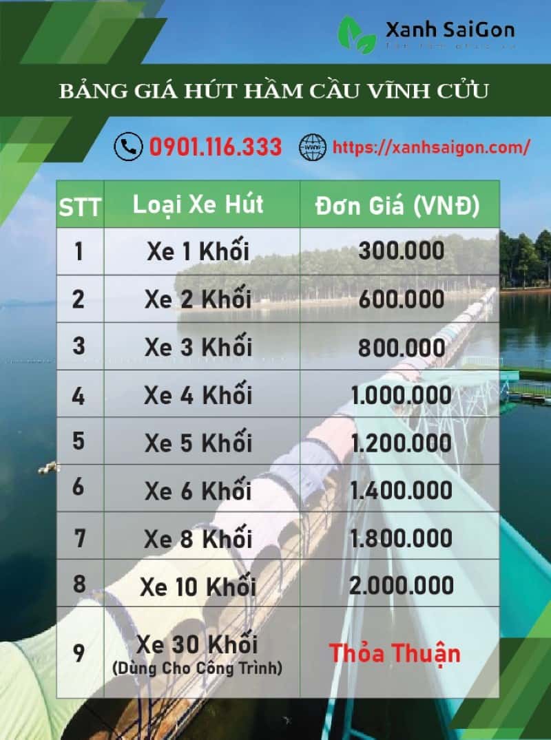 Chi tiết bảng báo giá dịch vụ hút hầm cầu Vĩnh Cửu tại Xanhsaigon
