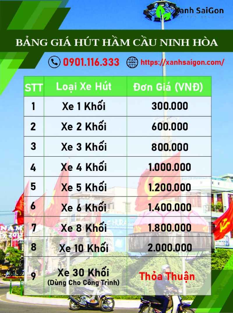 Giá hút hầm cầu Ninh Hòa của Xanhsaigon hiện nay